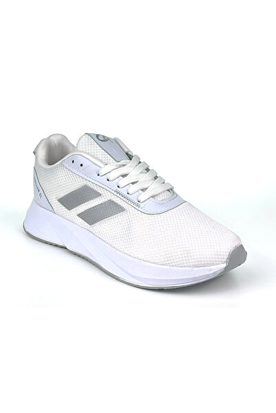 KAJILA Men's White Silver Lace-Up Breathable Flexible Lightweight Casual Sneaker Sports Shoes