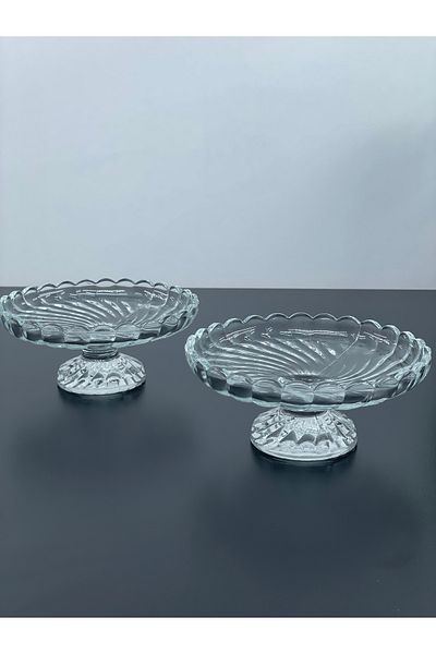 YzHome 2-Piece Footed Glass Plate Presentation Plate Serving Plate Bowl 6*13cm