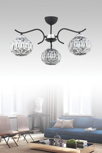 ESSLİGHT Diamond 3 Piece (Smoked Glass) Living Room Kitchen Bedroom Young Room Chandelier