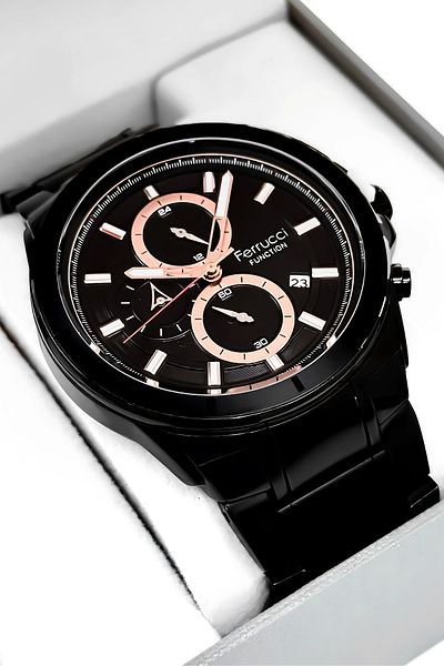 Ferrucci Men's Black Function Wristwatch - 3 Atm Waterproof with Bracelet Gift Sdfer003
