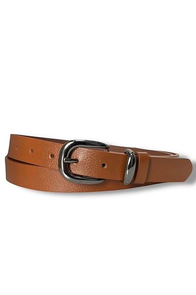 Gesa Men's 100% Genuine Leather Black Nickel Buckle Thin Tan Belt 2.5 cm