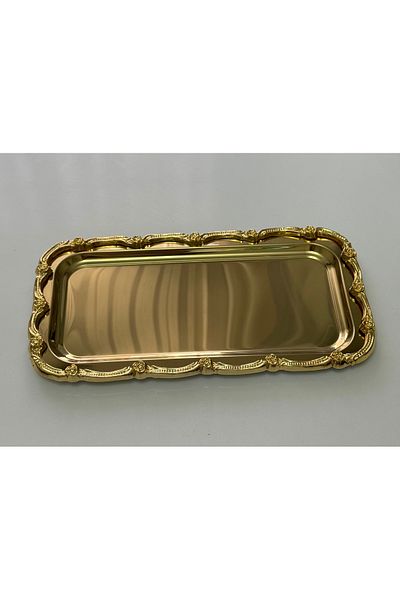 SEVA ÇELİK 1 Pcs Gold Large Rectangular Gold Frame Presentation Tray for Tea Coffee 17*33 cm