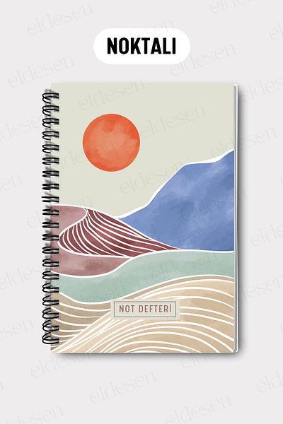 Eldesen Tasarım A5 Spiral Dotted School Notebook, 50 Sheets 100 Pages, Cardboard Cover Notepad