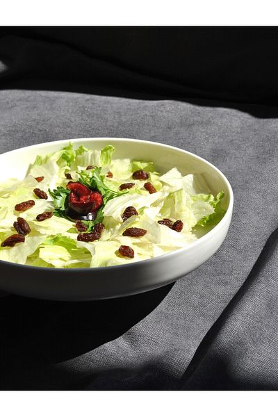 Qualitev Modern Porcelain White Cream 22 cm Medium Salad Bowl Bowl Bowl Presentation Appetizer Serving Plate - 1 Piece