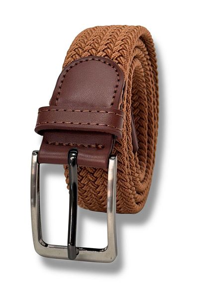 Gesa Men's Elastic Braided Flexible Tan Belt 3.5 cm