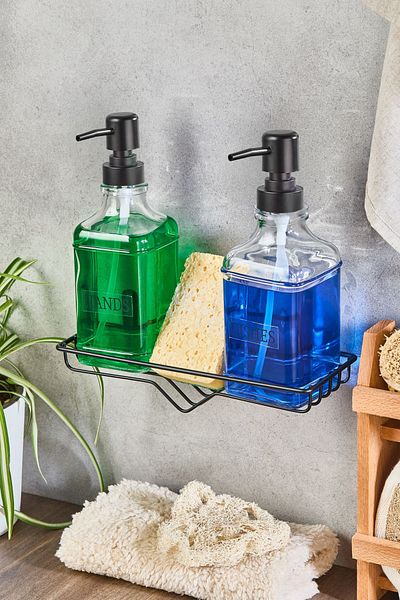 Kitchen Life Set de 2 dozatoare de detergent pentru sticlă cu bază metalică autoadezivă - dozator de săpun pe blat