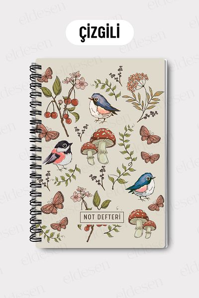 Eldesen Tasarım A5 Spiral Line School Notebook, 50 Sheets 100 Pages, Cardboard Cover Notepad