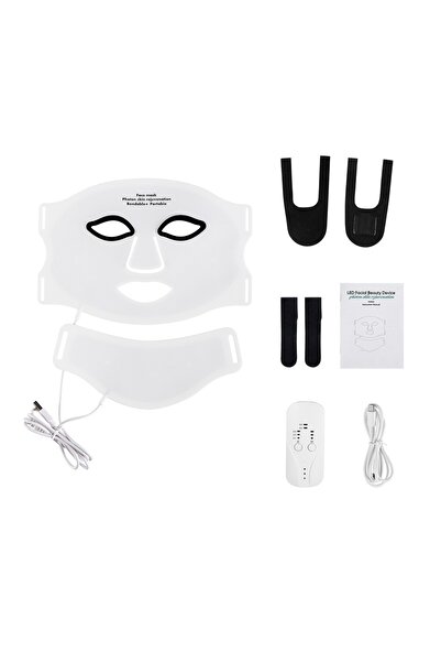 Choice قناع سيليكون أبيض للوجه والرقبة بإضاءة ليد 7 ألوان فوتون أحمر علاج بال...