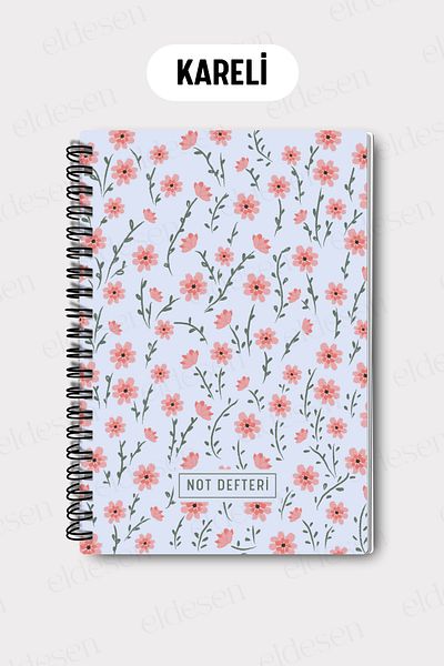 Eldesen Tasarım A5 Spiral Checkered School Notebook, 50 Sheets 100 Pages, Cardboard Cover Notepad