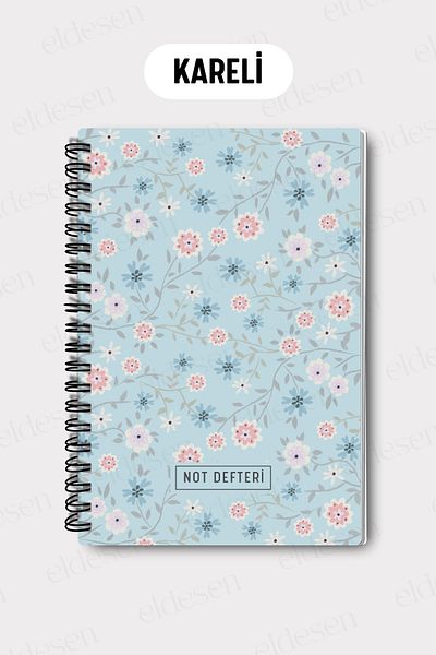 Eldesen Tasarım A5 Spiral Checkered School Notebook, 50 Sheets 100 Pages, Cardboard Cover Notepad