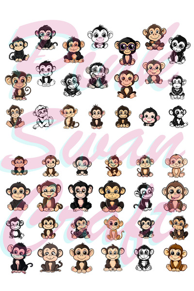 Pink Swan Craft Slatki Kawaii majmuni, Bullet Journal, Scrapbook, Planer, Age...