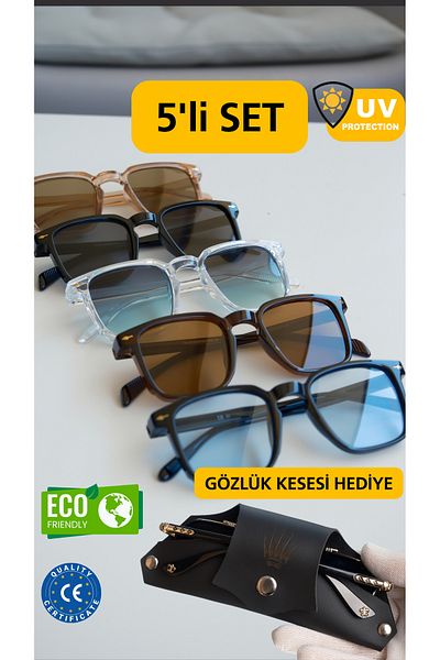 WATCHOFROYAL Set of 5 Transparent Green-Blue-Brown-Black-Rose Sunglasses Lorraine