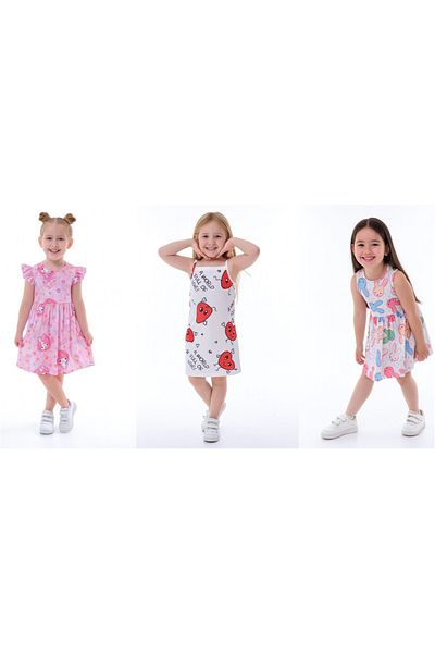minikiss 3 Pieces Summer Printed Lycra Girl's 3-Piece Dress