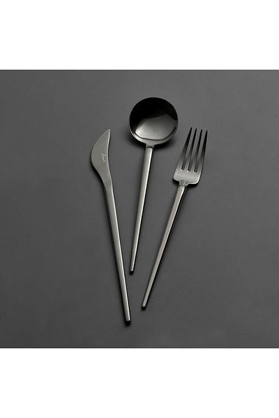 Jumbo 4400 Fallen 84 Piece 12-Person Titanium Black Fork Spoon Knife Set