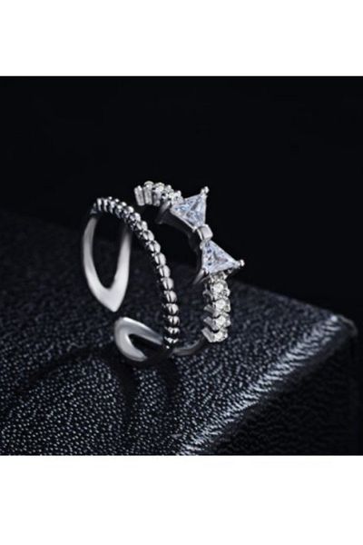 Kelan Inel Argint Placat Aur Alb White Fashion cu Cristale – Edita Elegance