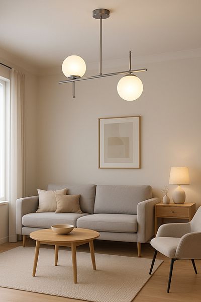 Modavize Feris Grey-White Glass 2-Piece Chandelier - Modern Living Room Kitchen Bedroom