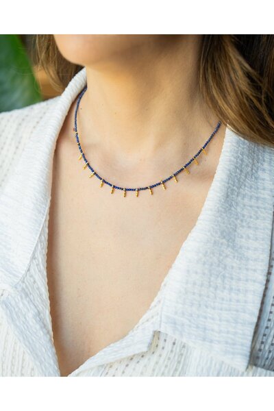 Tasarım G&a Jewels - Doğal Taşlı Lapis Lazuli Boncuklu Kolye - Zarif 925 Ayar...