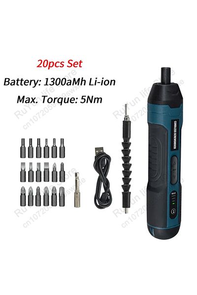 Choice 20 Pcs Set Mini Cordless Electric Screwdriver Rechargeable 1300mah Power Drill Bits Set 3.6v Househo