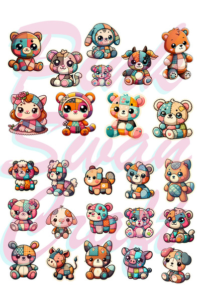 Pink Swan Craft Slatki set nalepnica sa Patchwork plišanih medvedića, bullet ...