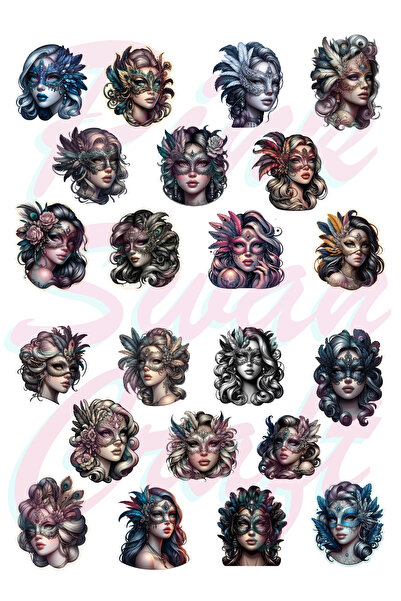 Pink Swan Craft Set naljepnica sa maskiranim ženskim licima, Bullet Journal, ...