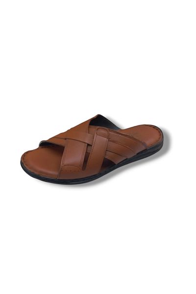 Growish Gr0291 Genuine Leather Inside and Outside Non-Slip Sole Soft Strap Men's Comfort Casual Brown Slippers