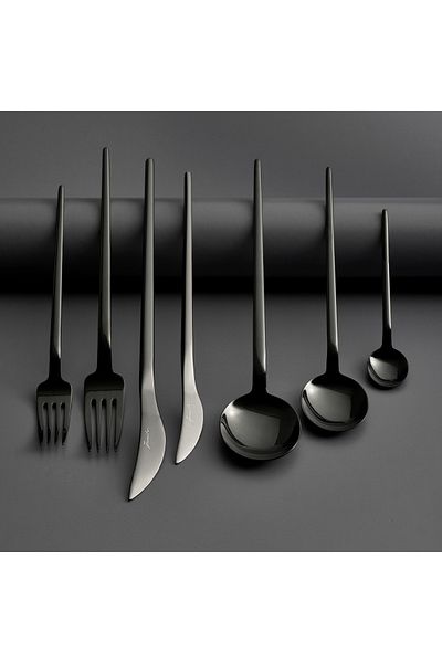 Jumbo 4400 Fallen 84 Piece 12-Person Titanium Black Fork Spoon Knife Set