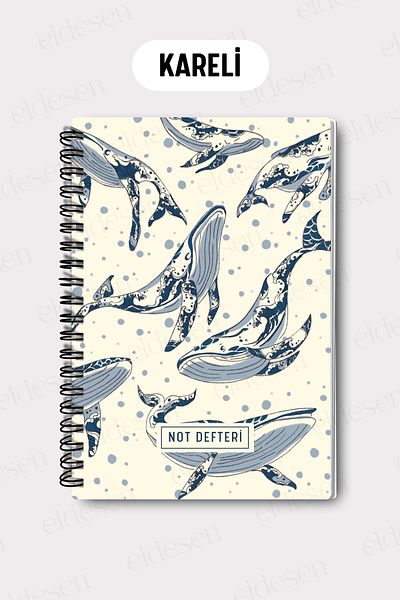 Eldesen Tasarım A5 Spiral Checkered School Notebook, 50 Sheets 100 Pages, Cardboard Cover Notepad