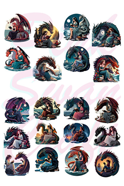 Pink Swan Craft Devojka koja čita knjigu i njen zmaj set stikli, bullet journ...