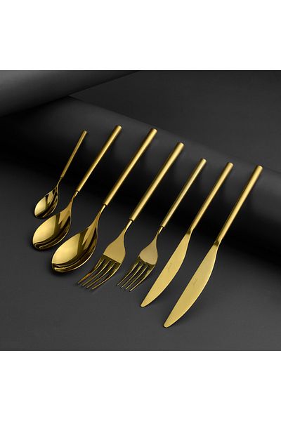 Jumbo 8000 Roller Titanium Matte Gold 12-Person 84-Piece Cutlery Set