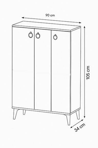Nevamobilya Sinbo Ayakkabılık Atlantik Çam 3 Kapaklı Raflı Yüksek Ayaklı Çok Gözlü Ayakkabı Dolabı 90x34x105 Cm