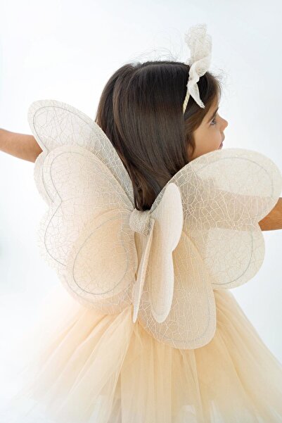 DUCA Σετ γενεθλίων κοριτσιού 3 τεμαχίων με φτερά πεταλούδας 5-8 ετών / Χρώμα εκρού