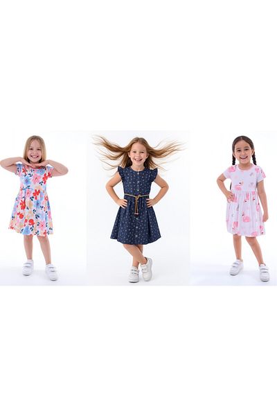 minikiss 3 Pieces Summer Printed Lycra Suprem Fabric Girl's 3-Piece Dress