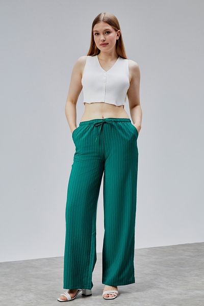 GENIUS STORE Pantaloni de damă Pantaloni cu dungi cu talie înaltă cu buzunare STRIPED-PANT