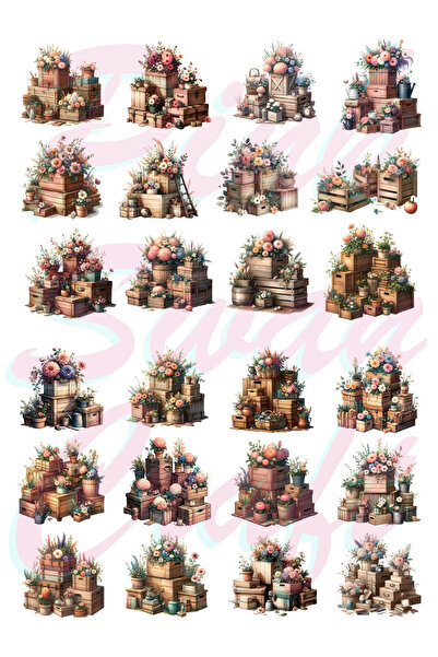 Pink Swan Craft Set etiketa za drvene kutije sa cvetnim motivima, Bullet Jour...