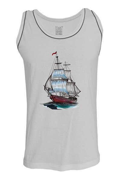 Raf Coll Tricou alb cu bretele pentru bărbați, cu imprimeu digital