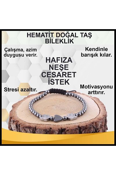 OSMANLI DEĞERLİ TAŞ Certified Hematite Natural Stone Bracelet 4 Mm - B814