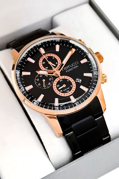 Ferrucci Function Men's Wristwatch Black Color Steel Band and Rose Case, Sdfer004