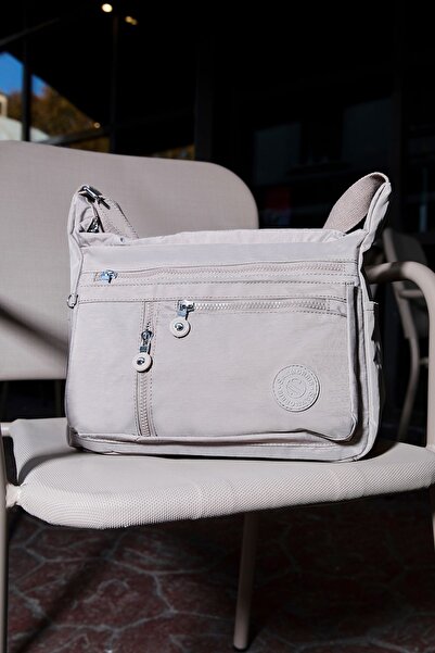 Sanmorris Women's Medium Size 7 Compartments Water Resistant Crinkle Fabric Mink Crossbody Shoulder Bag