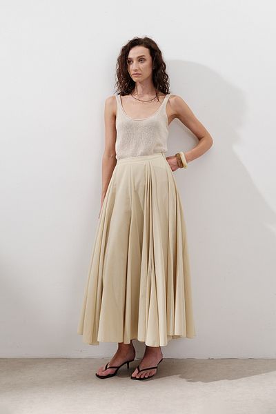 Manuka Partial Wide Cotton Skirt Pastel Yellow