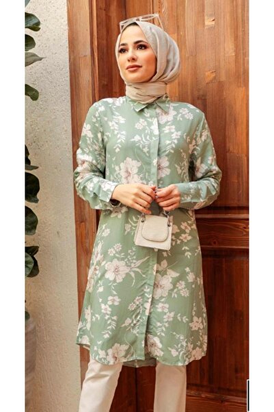 MODA قميص تونيك إسلامي أنيق ذو جودة عالية ومضاد للتعرق مع طباعة زهور بيضاء وخ...