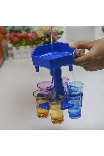 Generic 3-piece shot glass dispenser for six glasses