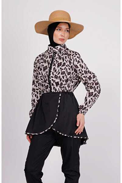 GAVLİA Runa imprimeu leopard Tesettür Top de costum de baie (SINGUL) - Geantă...