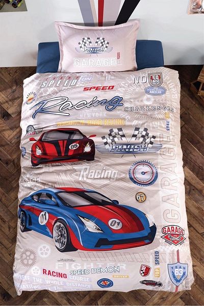 Clasy Ranforce 100% Cotton Single Duvet Cover Set Garage V1 Beige