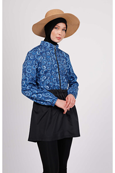 GAVLİA Sore Blue Spiral Hijab Swimsuit Set (Top + Leggings + Bag) – Set of 3 ...