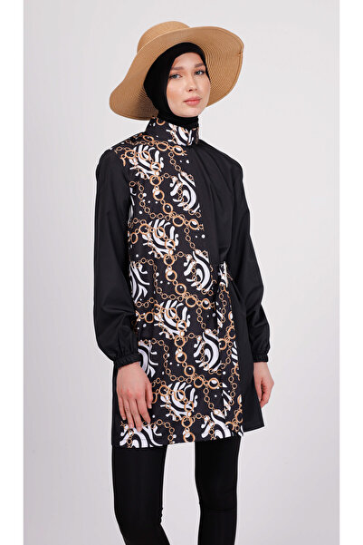 GAVLİA طقم ملابس سباحة حجاب منقوشة بسلسلة جونو (توب + طماق + حقيبة) – طقم مكو...