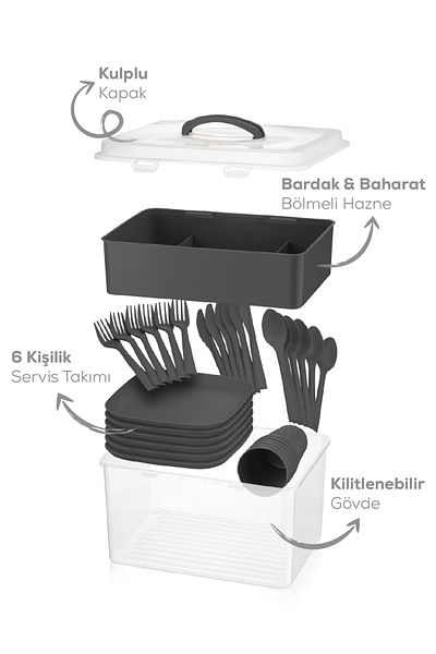 Vienev 33 Piece Picnic Set for 6 People Anthracite