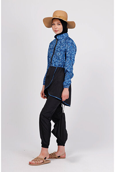 GAVLİA Runa Blue Spiral Hijab Swimsuit Top (Single) - Bag Gift
