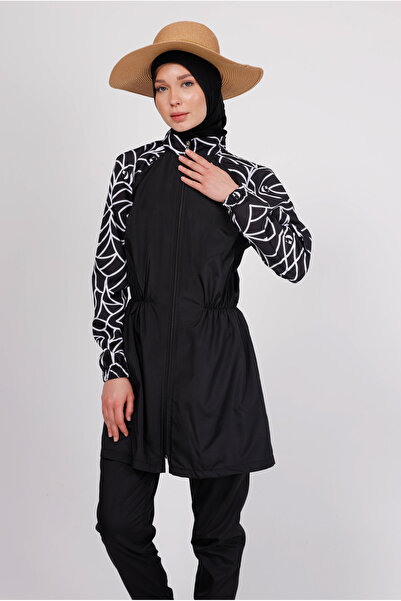 GAVLİA Mira Geometric Patterned Hijab Swimsuit Top (Single) - Bag Gift