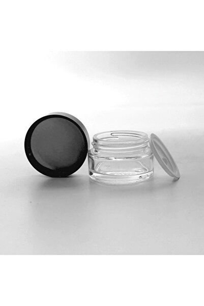BOŞ CAM KREM KAVANOZU, 20 ML, (20 ADET) SİLİNDİR MODEL, ŞEFFAF, SİYAH KAPAKLI