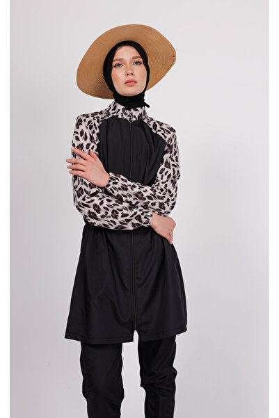 GAVLİA Mira Leopard Patterned Hijab Swimsuit Top (Single) - Bag Gift